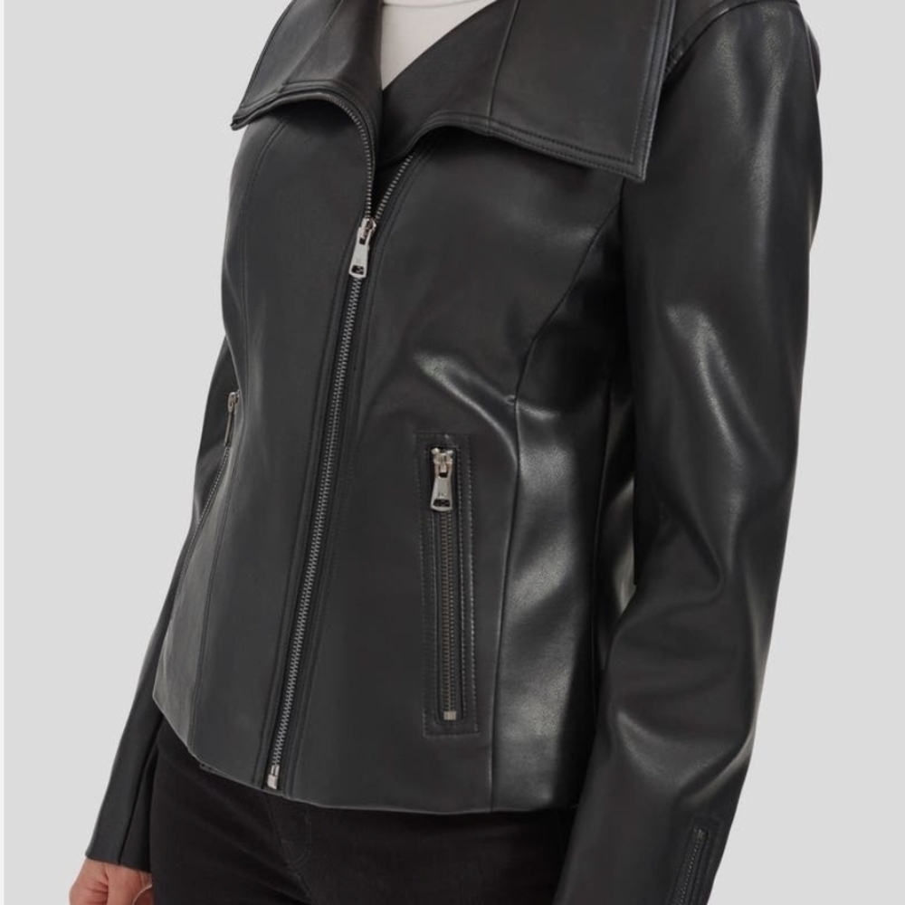 NWT- Kennneth Cole Faux Leather Women's Black Jacket - Picture 3 of 8